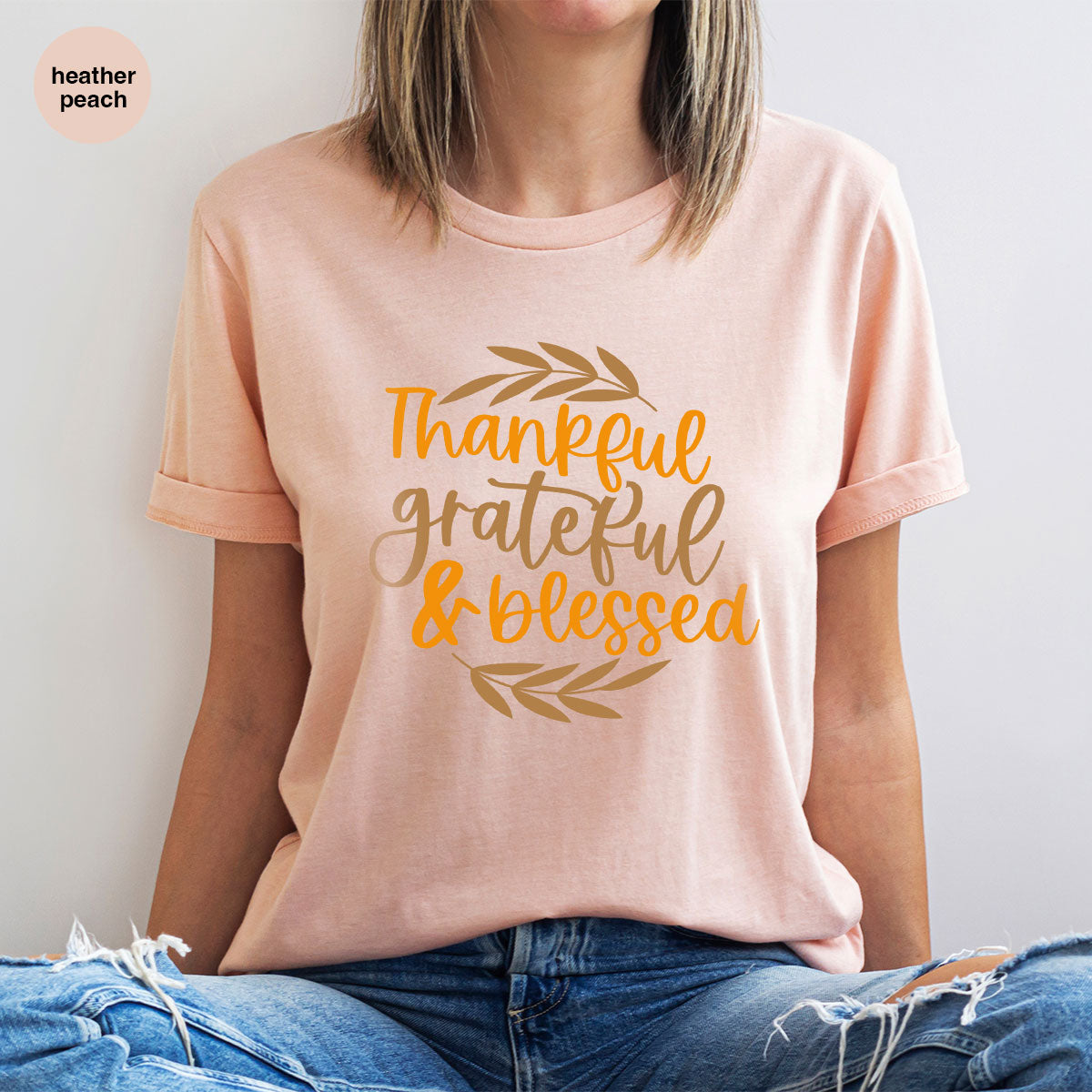 Fall Tshirt, Autumn Clothing, Gift for Her, Happy Thanksgiving Outfit, Leaves Graphic Tees, Thankful Grateful Blessed T-Shirt