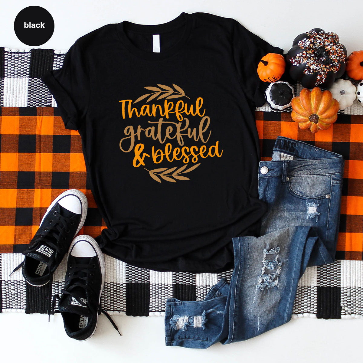 Fall Tshirt, Autumn Clothing, Gift for Her, Happy Thanksgiving Outfit, Leaves Graphic Tees, Thankful Grateful Blessed T-Shirt