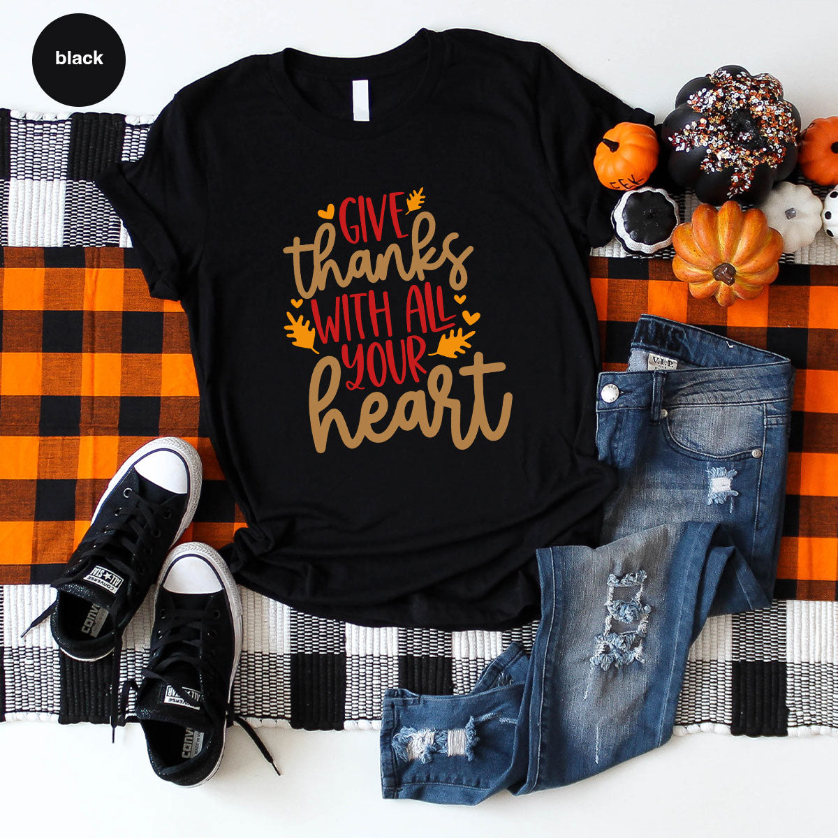 Cute Fall Clothing, Thanksgiving T-Shirt, Gift for Her, Leaves Graphic Tees, Autumn Outfit, Womens Vneck Shirt, Thankful Sweatshirt