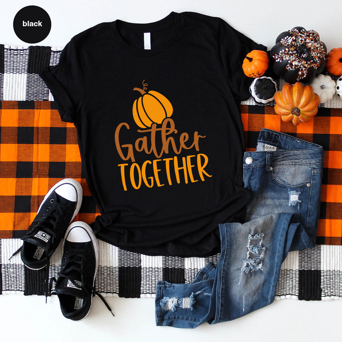 Fall Crewneck Sweatshirt, Thanksgiving Family Outfits, Pumpkin Graphic Tees, Autumn Clothing, Thankful Toddler Tshirt, Gather Together Shirt