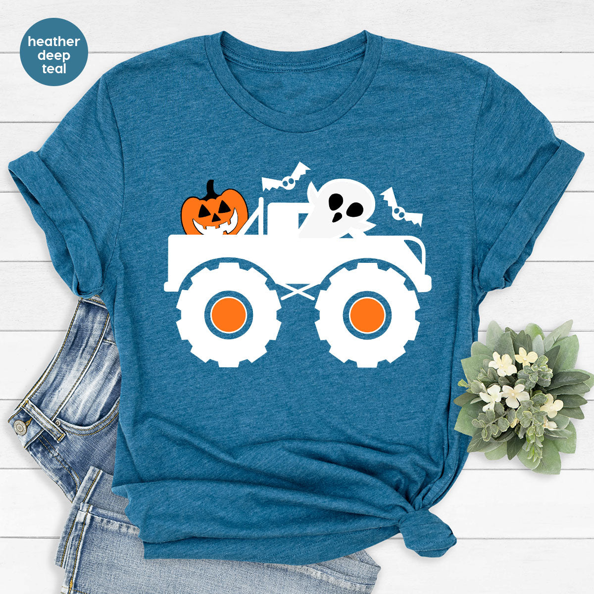 Kids Halloween Shirt, Halloween Gifts, Boys Truck T-Shirt, Ghost Outfit, Pumpkin Graphic Tees, Spooky Season Gifts, Toddler Clothes