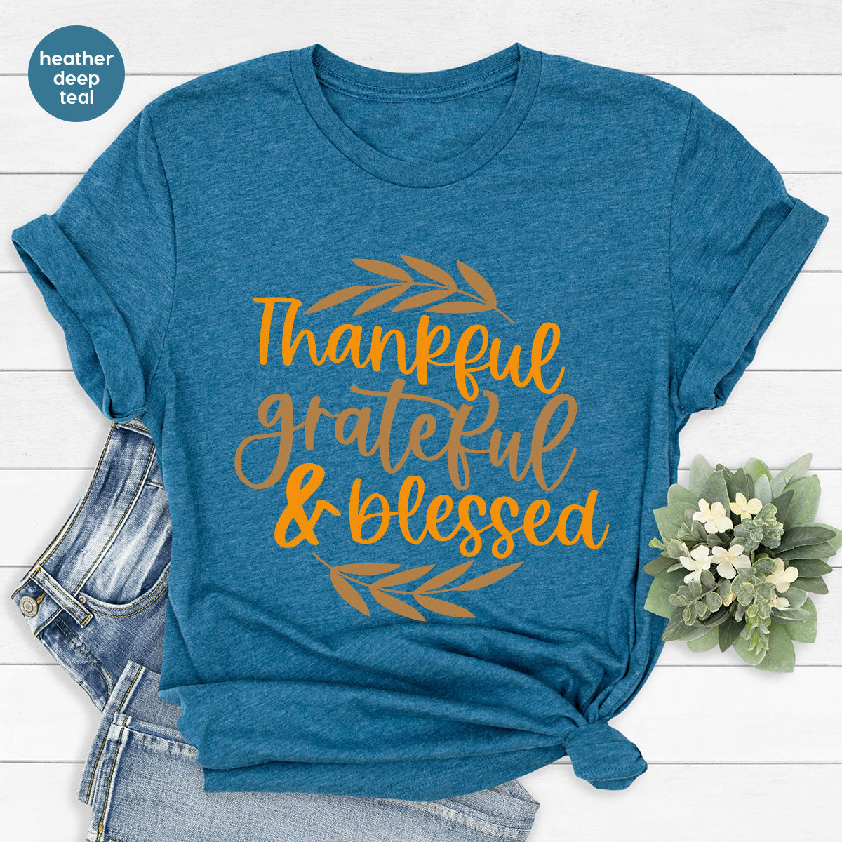 Fall Tshirt, Autumn Clothing, Gift for Her, Happy Thanksgiving Outfit, Leaves Graphic Tees, Thankful Grateful Blessed T-Shirt