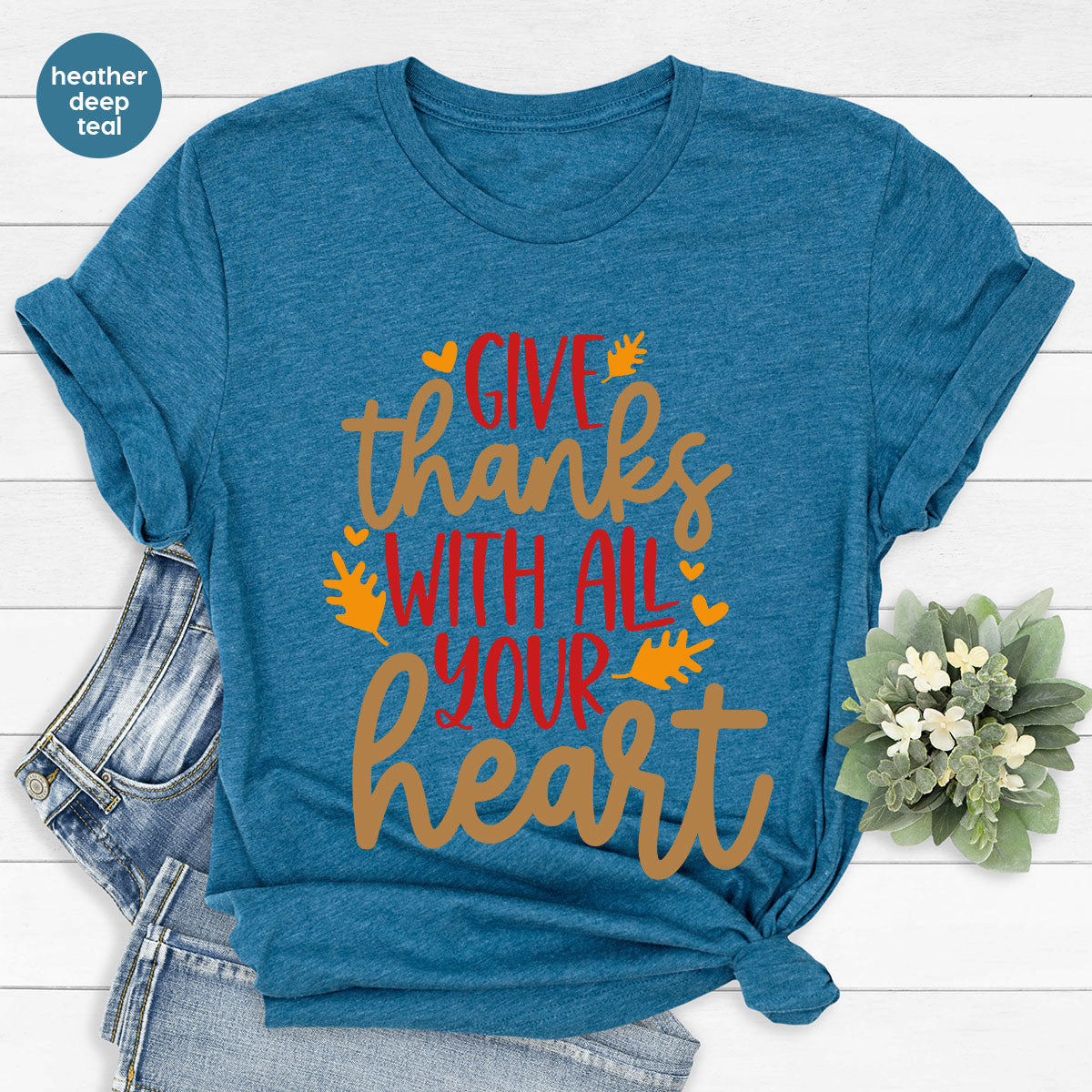 Cute Fall Clothing, Thanksgiving T-Shirt, Gift for Her, Leaves Graphic Tees, Autumn Outfit, Womens Vneck Shirt, Thankful Sweatshirt