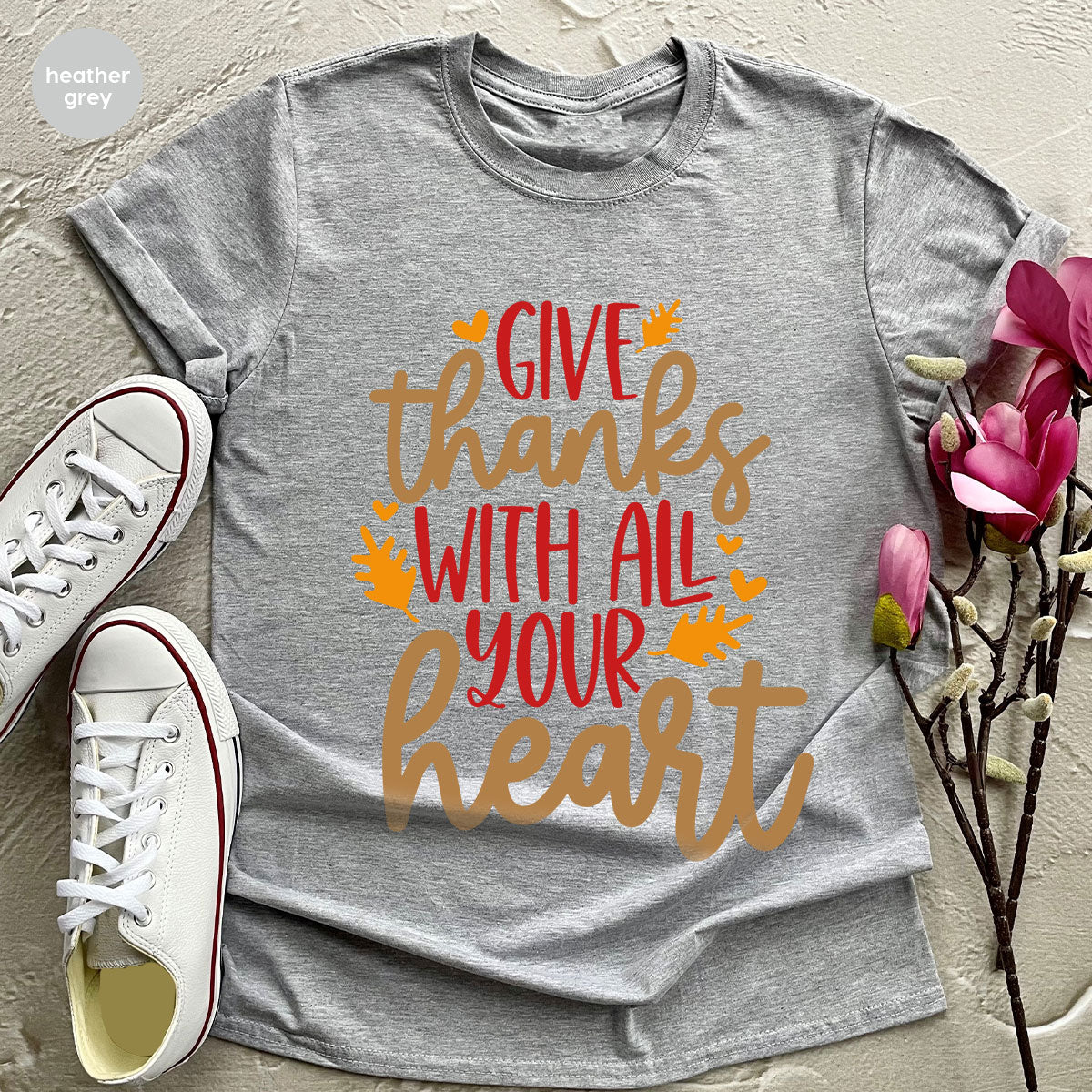 Cute Fall Clothing, Thanksgiving T-Shirt, Gift for Her, Leaves Graphic Tees, Autumn Outfit, Womens Vneck Shirt, Thankful Sweatshirt