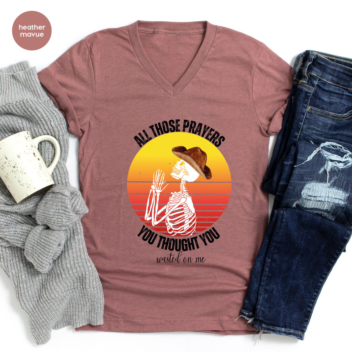 Halloween Crewneck Sweatshirt, Vintage Skeleton Shirt, Christian Vneck T Shirts