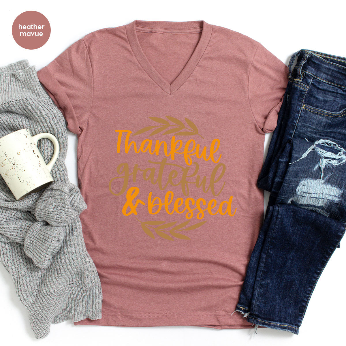 Fall Tshirt, Autumn Clothing, Gift for Her, Happy Thanksgiving Outfit, Leaves Graphic Tees, Thankful Grateful Blessed T-Shirt