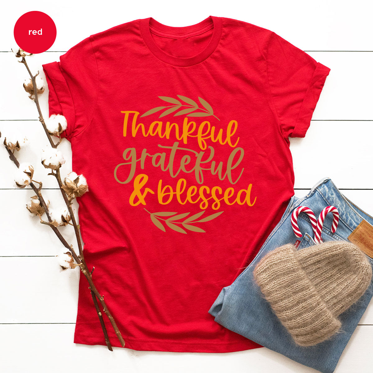 Fall Tshirt, Autumn Clothing, Gift for Her, Happy Thanksgiving Outfit, Leaves Graphic Tees, Thankful Grateful Blessed T-Shirt