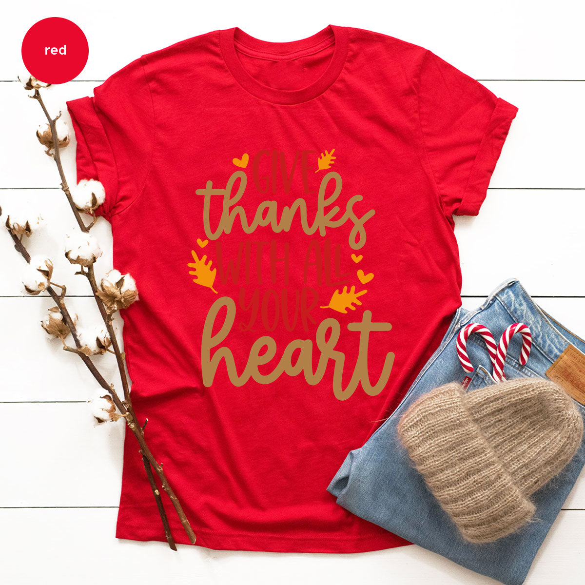 Cute Fall Clothing, Thanksgiving T-Shirt, Gift for Her, Leaves Graphic Tees, Autumn Outfit, Womens Vneck Shirt, Thankful Sweatshirt