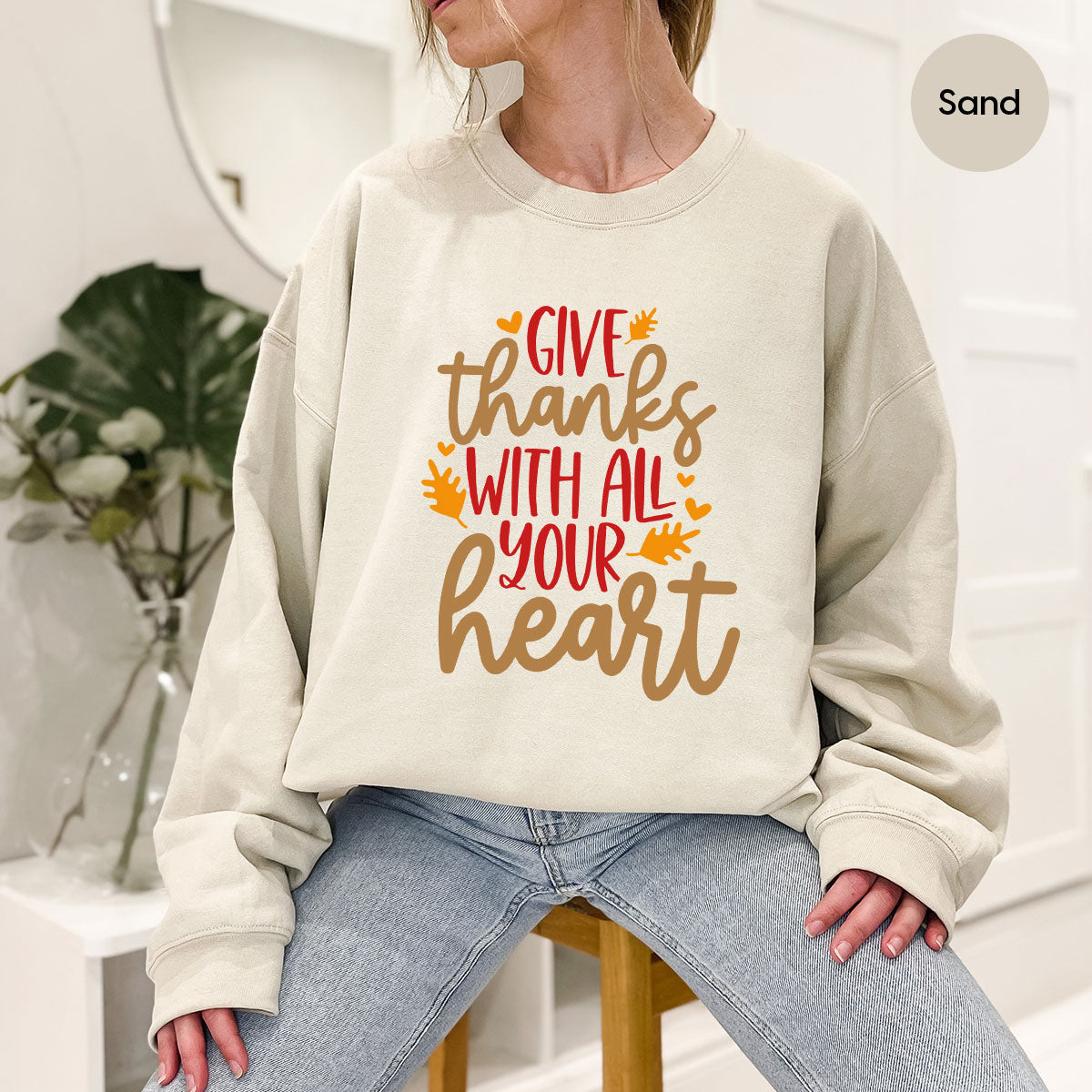 Cute Fall Clothing, Thanksgiving T-Shirt, Gift for Her, Leaves Graphic Tees, Autumn Outfit, Womens Vneck Shirt, Thankful Sweatshirt