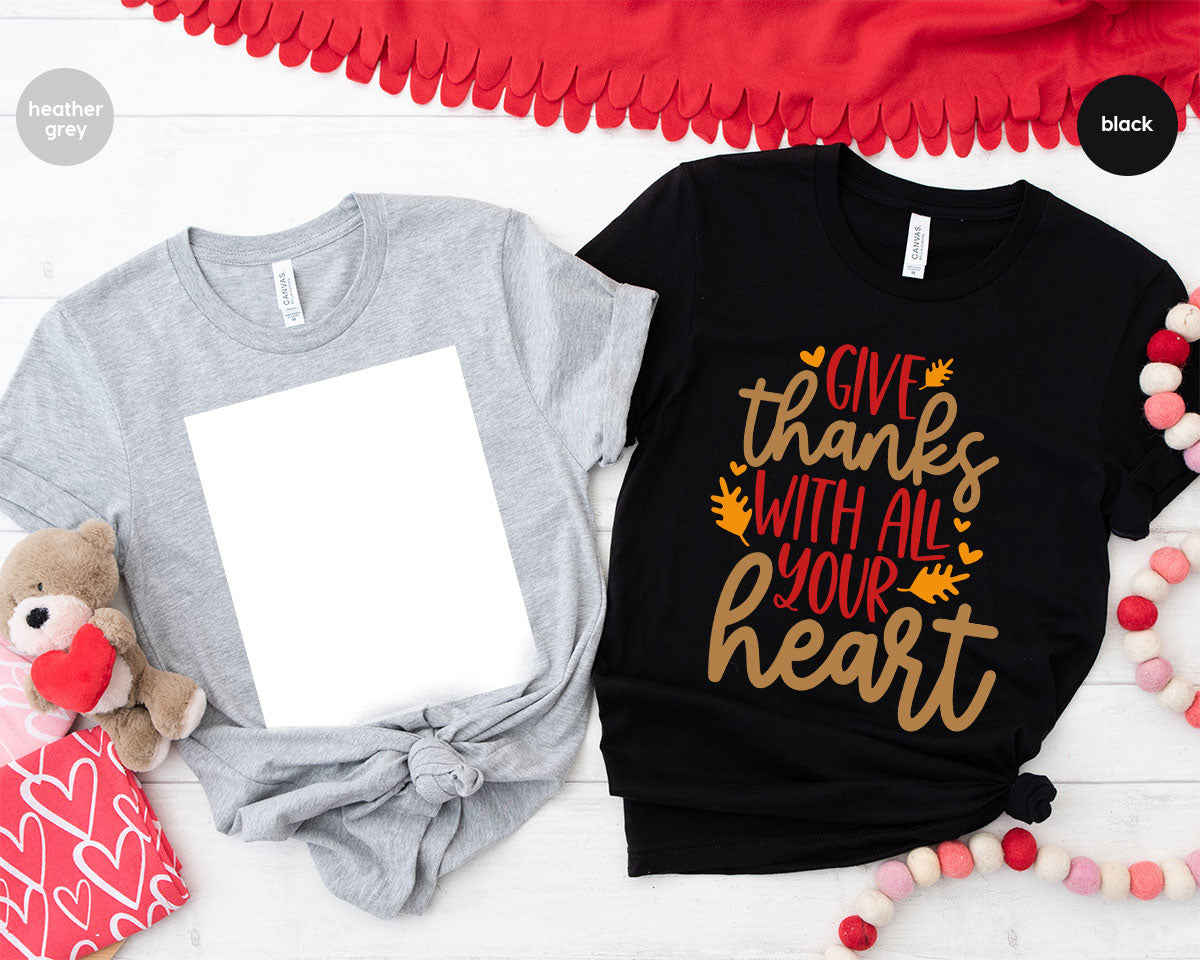 Cute Fall Clothing, Thanksgiving T-Shirt, Gift for Her, Leaves Graphic Tees, Autumn Outfit, Womens Vneck Shirt, Thankful Sweatshirt