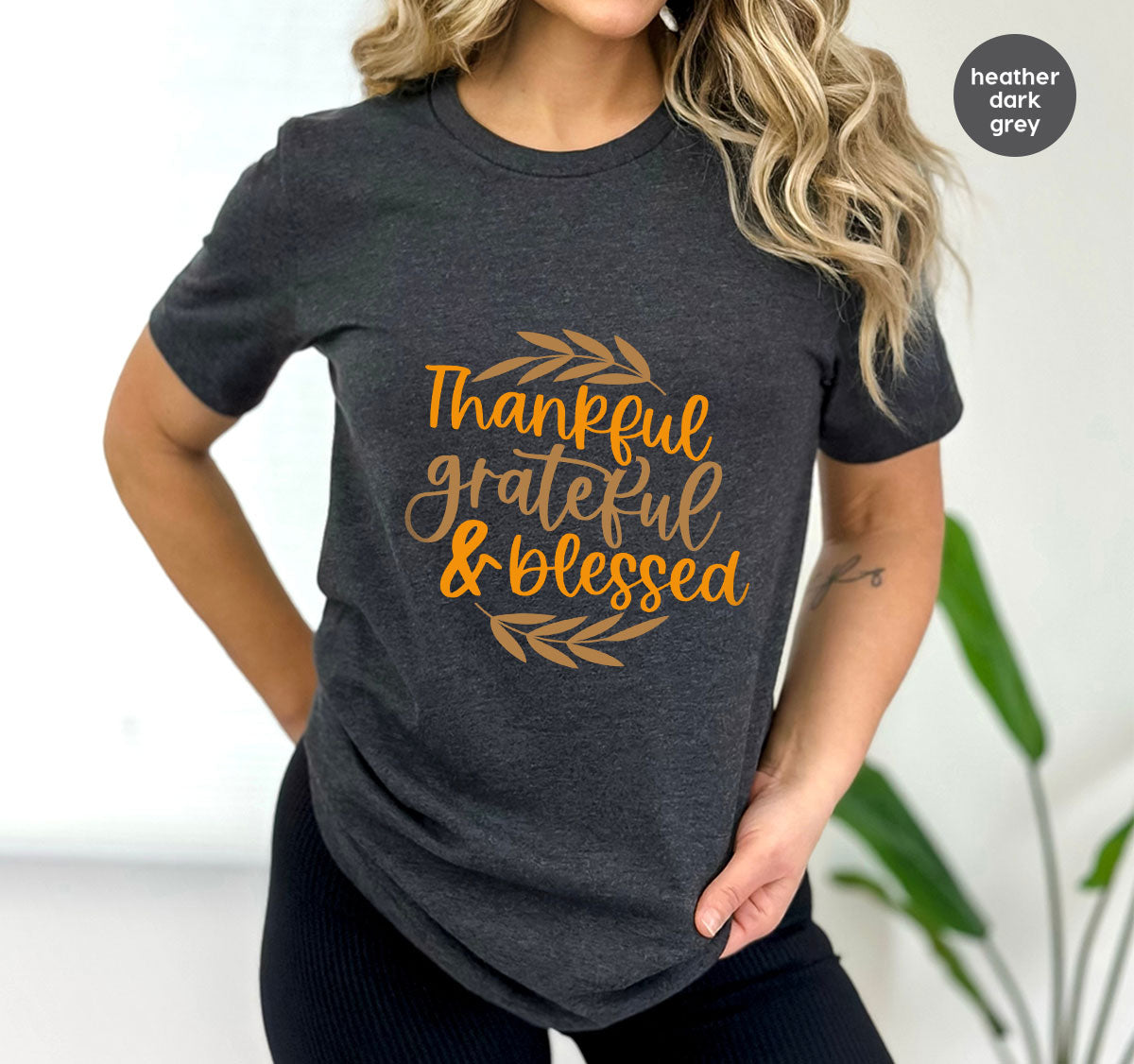 Fall Tshirt, Autumn Clothing, Gift for Her, Happy Thanksgiving Outfit, Leaves Graphic Tees, Thankful Grateful Blessed T-Shirt