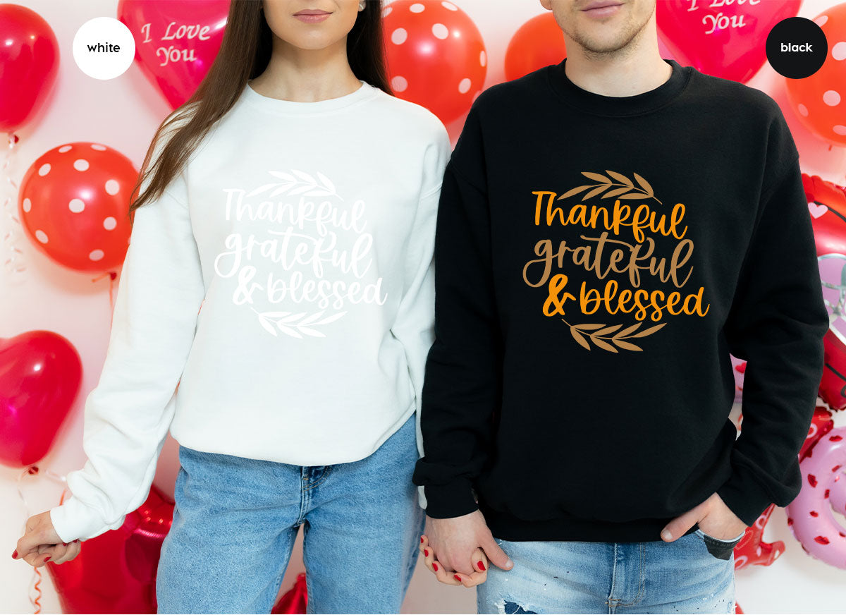 Fall Tshirt, Autumn Clothing, Gift for Her, Happy Thanksgiving Outfit, Leaves Graphic Tees, Thankful Grateful Blessed T-Shirt