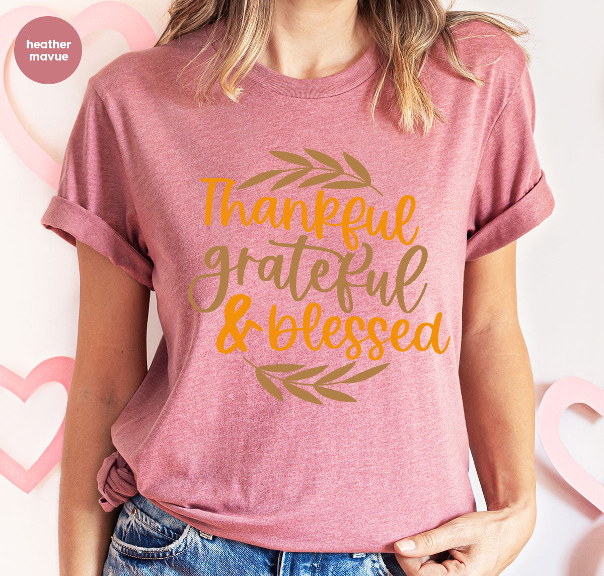 Fall Tshirt, Autumn Clothing, Gift for Her, Happy Thanksgiving Outfit, Leaves Graphic Tees, Thankful Grateful Blessed T-Shirt