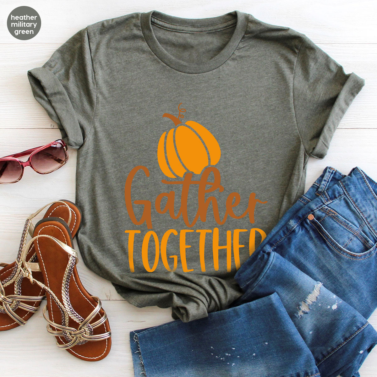 Fall Crewneck Sweatshirt, Thanksgiving Family Outfits, Pumpkin Graphic Tees, Autumn Clothing, Thankful Toddler Tshirt, Gather Together Shirt