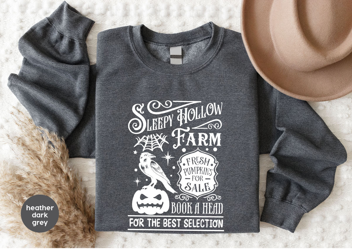 Halloween Sweatshirt, Farmer Outfit, Pumpkin Shirt, Spooky Season Clothing, Crow T-Shirt, Farm Graphic Tees, Gift for Him, Movie VNeck Shirt