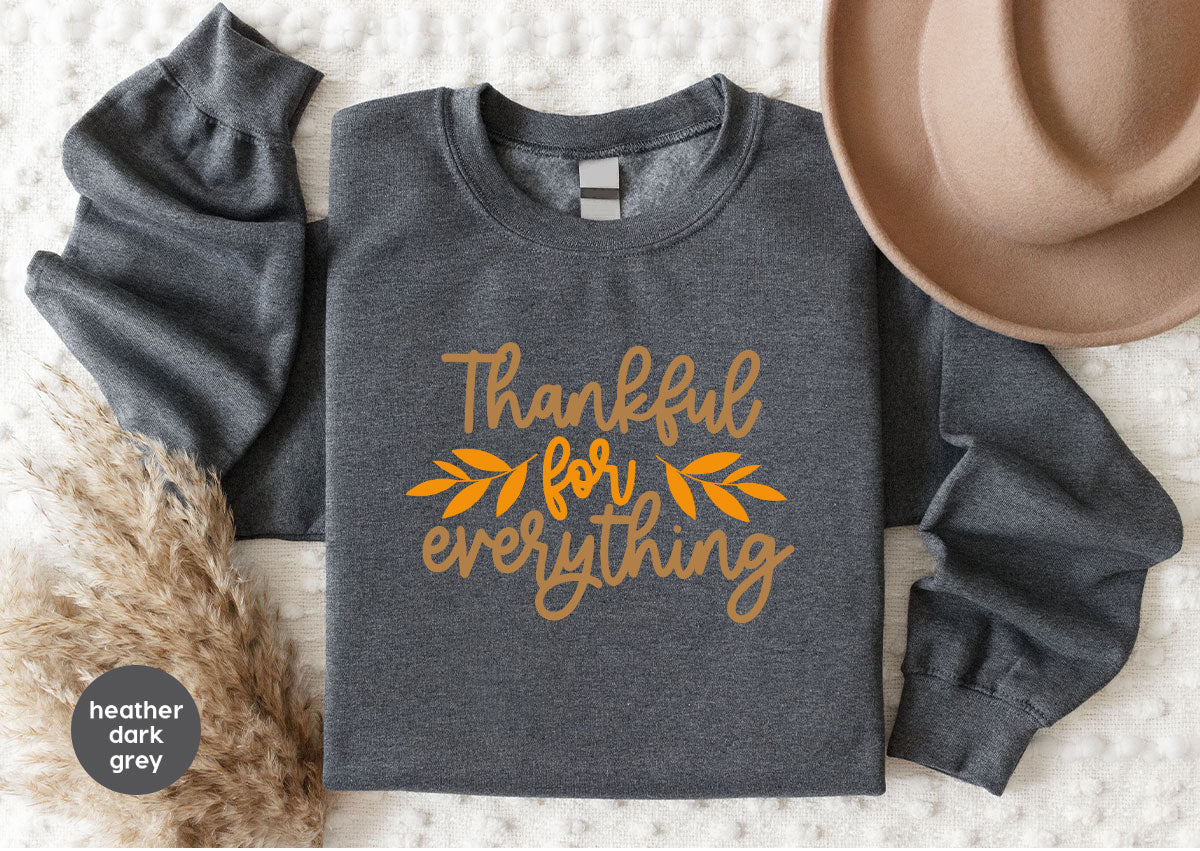 Thanksgiving T Shirts, Gifts for Her, Fall Leaves Graphic Tees, Autumn Clothing, Thankful for Everything T-Shirt, Womens Vneck TShirt