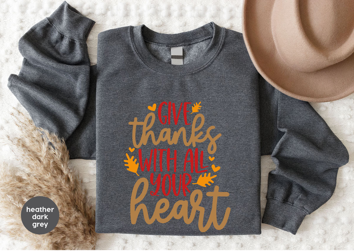 Cute Fall Clothing, Thanksgiving T-Shirt, Gift for Her, Leaves Graphic Tees, Autumn Outfit, Womens Vneck Shirt, Thankful Sweatshirt