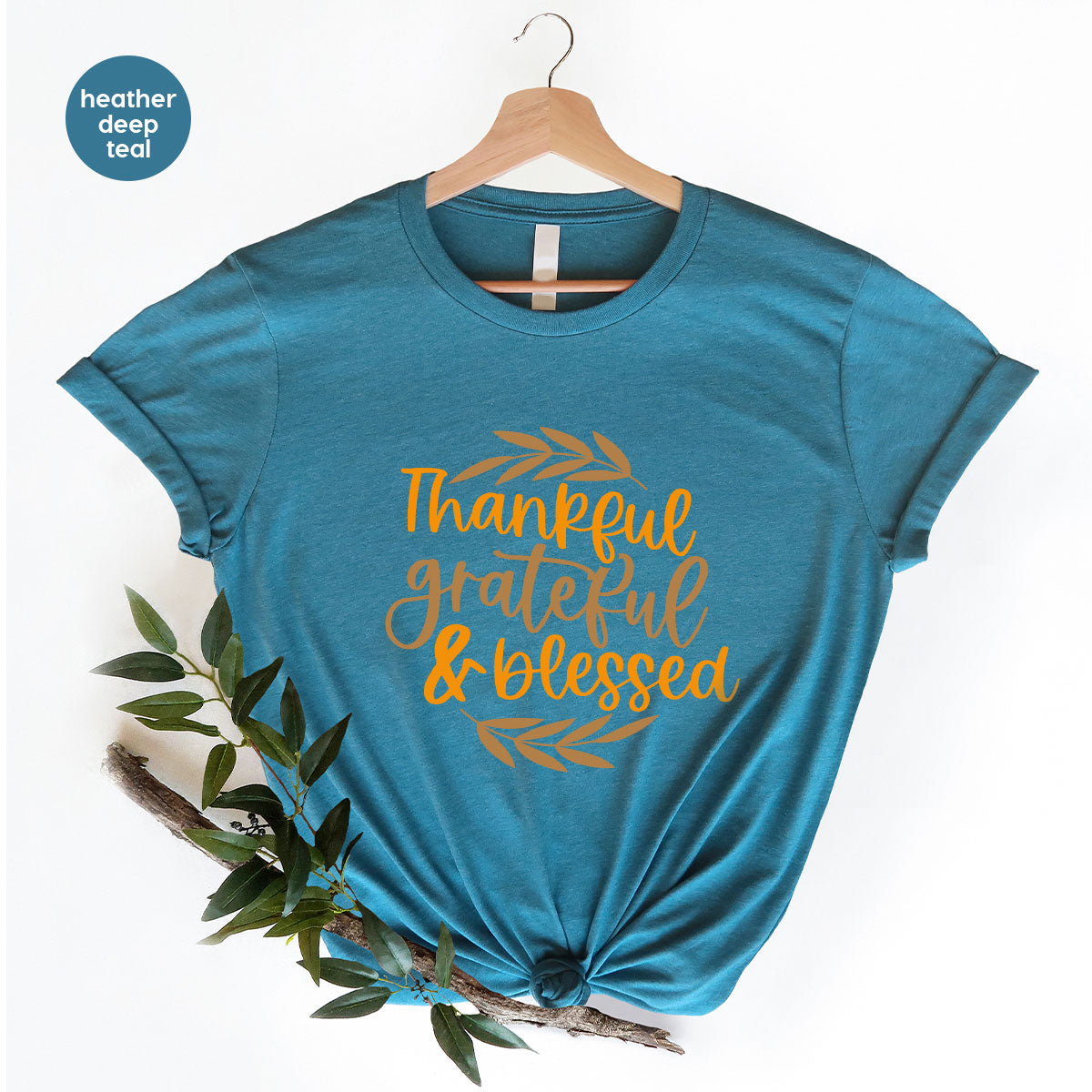 Fall Tshirt, Autumn Clothing, Gift for Her, Happy Thanksgiving Outfit, Leaves Graphic Tees, Thankful Grateful Blessed T-Shirt