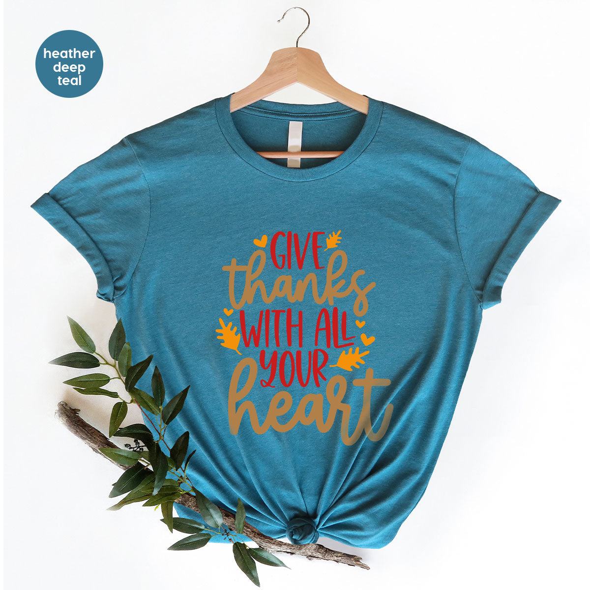 Cute Fall Clothing, Thanksgiving T-Shirt, Gift for Her, Leaves Graphic Tees, Autumn Outfit, Womens Vneck Shirt, Thankful Sweatshirt