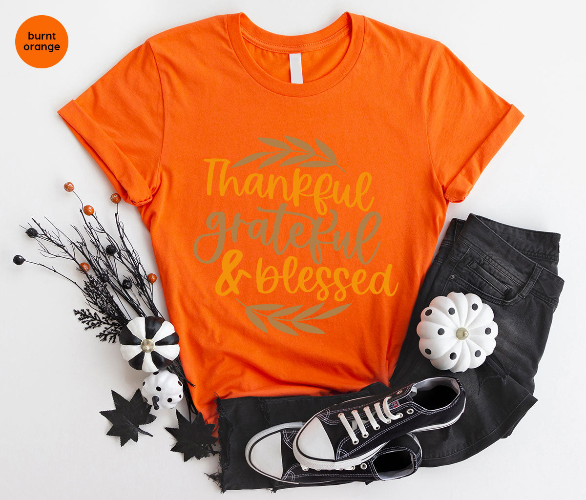 Fall Tshirt, Autumn Clothing, Gift for Her, Happy Thanksgiving Outfit, Leaves Graphic Tees, Thankful Grateful Blessed T-Shirt