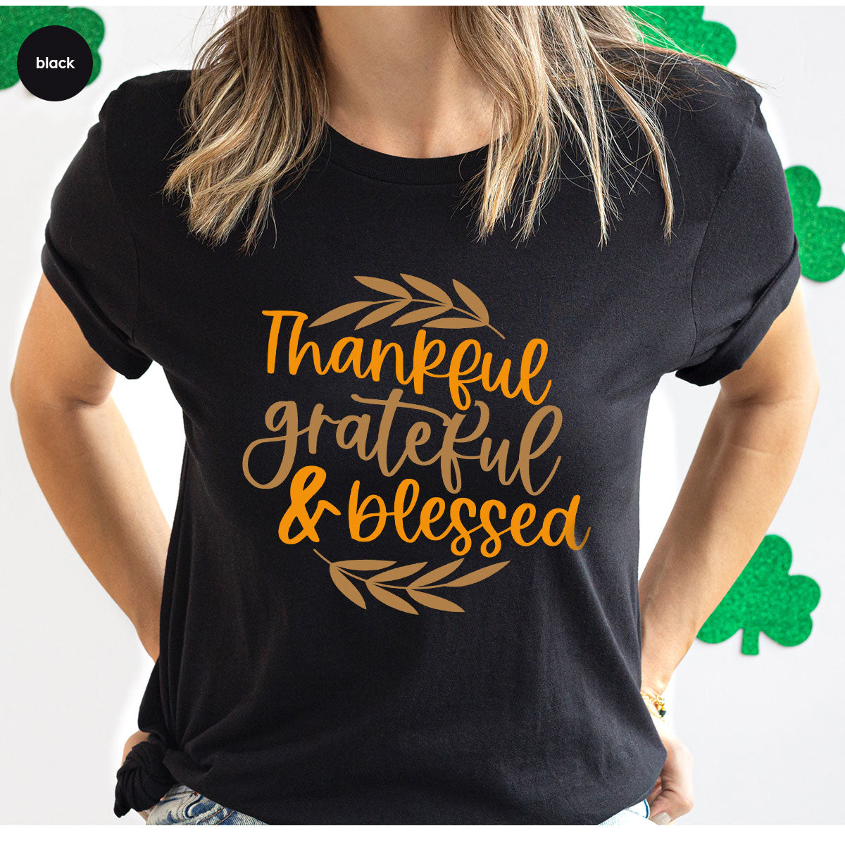 Fall Tshirt, Autumn Clothing, Gift for Her, Happy Thanksgiving Outfit, Leaves Graphic Tees, Thankful Grateful Blessed T-Shirt