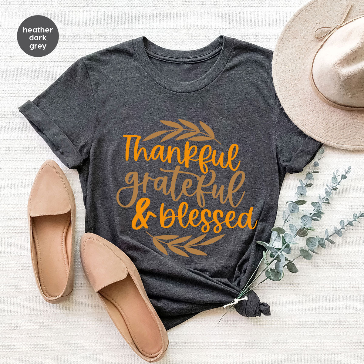 Fall Tshirt, Autumn Clothing, Gift for Her, Happy Thanksgiving Outfit, Leaves Graphic Tees, Thankful Grateful Blessed T-Shirt