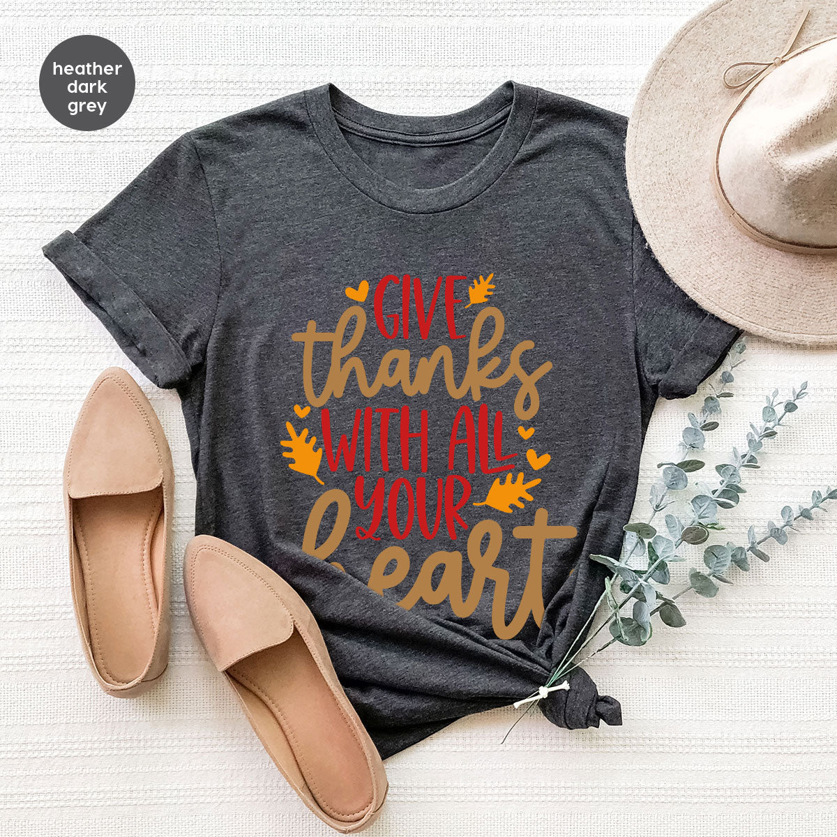 Cute Fall Clothing, Thanksgiving T-Shirt, Gift for Her, Leaves Graphic Tees, Autumn Outfit, Womens Vneck Shirt, Thankful Sweatshirt