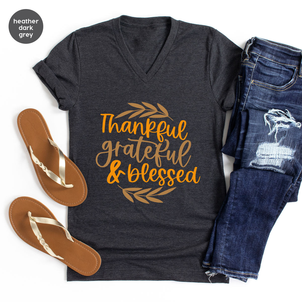 Fall Tshirt, Autumn Clothing, Gift for Her, Happy Thanksgiving Outfit, Leaves Graphic Tees, Thankful Grateful Blessed T-Shirt