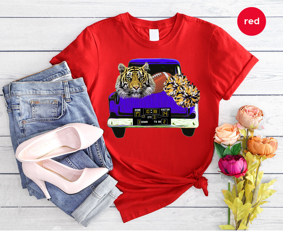 Football Truck Shirt, Tiger Graphic Tees, Football Mom TShirt, Football Gifts for Her, Cheer Vneck Shirt, Gift for Him, Sports Clothing