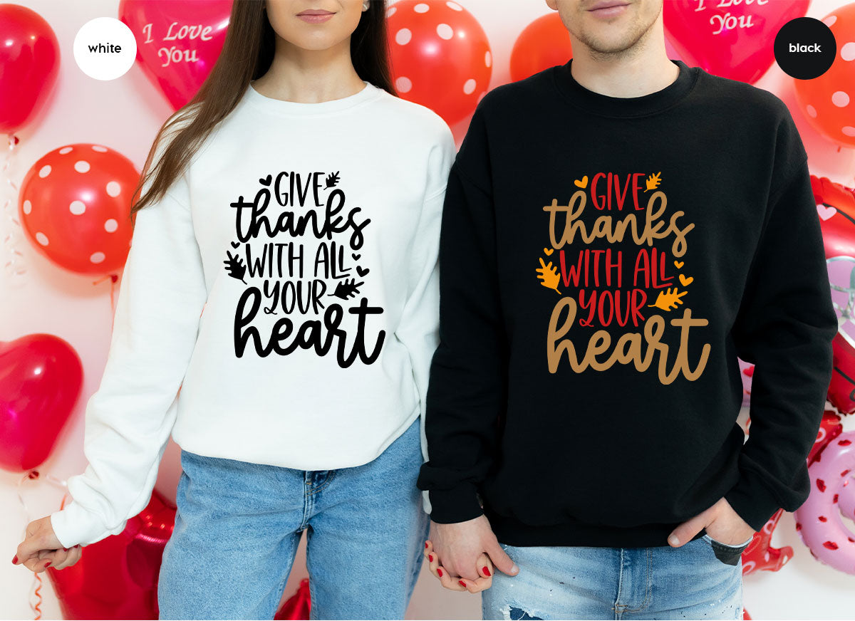 Cute Fall Clothing, Thanksgiving T-Shirt, Gift for Her, Leaves Graphic Tees, Autumn Outfit, Womens Vneck Shirt, Thankful Sweatshirt