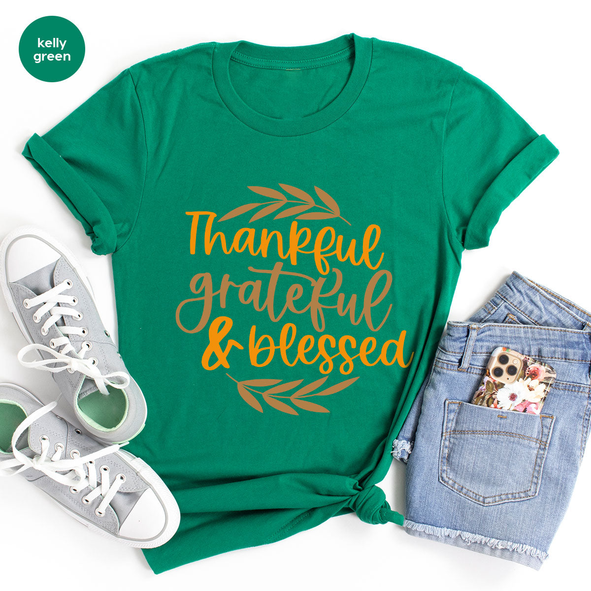 Fall Tshirt, Autumn Clothing, Gift for Her, Happy Thanksgiving Outfit, Leaves Graphic Tees, Thankful Grateful Blessed T-Shirt