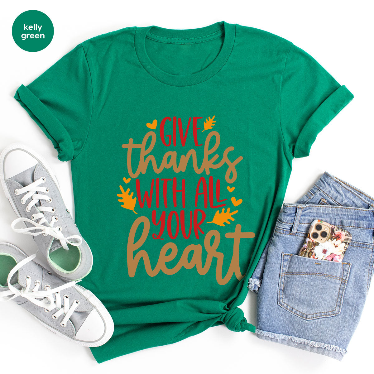 Cute Fall Clothing, Thanksgiving T-Shirt, Gift for Her, Leaves Graphic Tees, Autumn Outfit, Womens Vneck Shirt, Thankful Sweatshirt