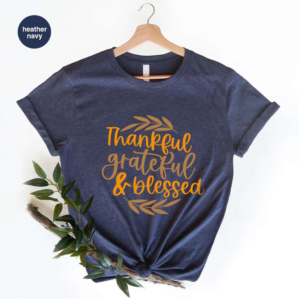 Fall Tshirt, Autumn Clothing, Gift for Her, Happy Thanksgiving Outfit, Leaves Graphic Tees, Thankful Grateful Blessed T-Shirt