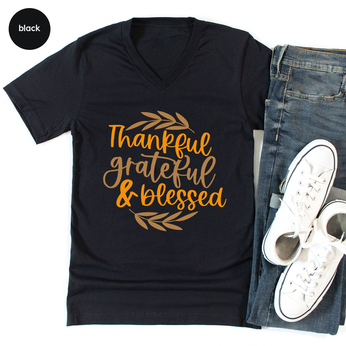 Fall Tshirt, Autumn Clothing, Gift for Her, Happy Thanksgiving Outfit, Leaves Graphic Tees, Thankful Grateful Blessed T-Shirt