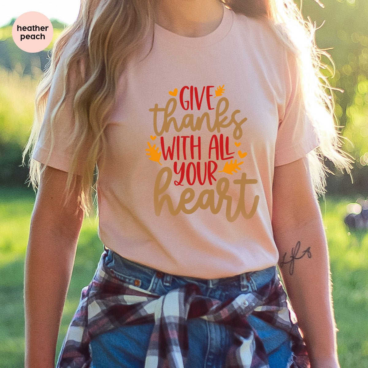 Cute Fall Clothing, Thanksgiving T-Shirt, Gift for Her, Leaves Graphic Tees, Autumn Outfit, Womens Vneck Shirt, Thankful Sweatshirt