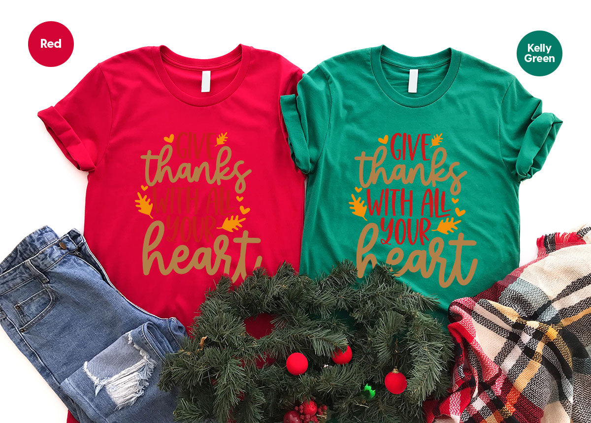 Cute Fall Clothing, Thanksgiving T-Shirt, Gift for Her, Leaves Graphic Tees, Autumn Outfit, Womens Vneck Shirt, Thankful Sweatshirt