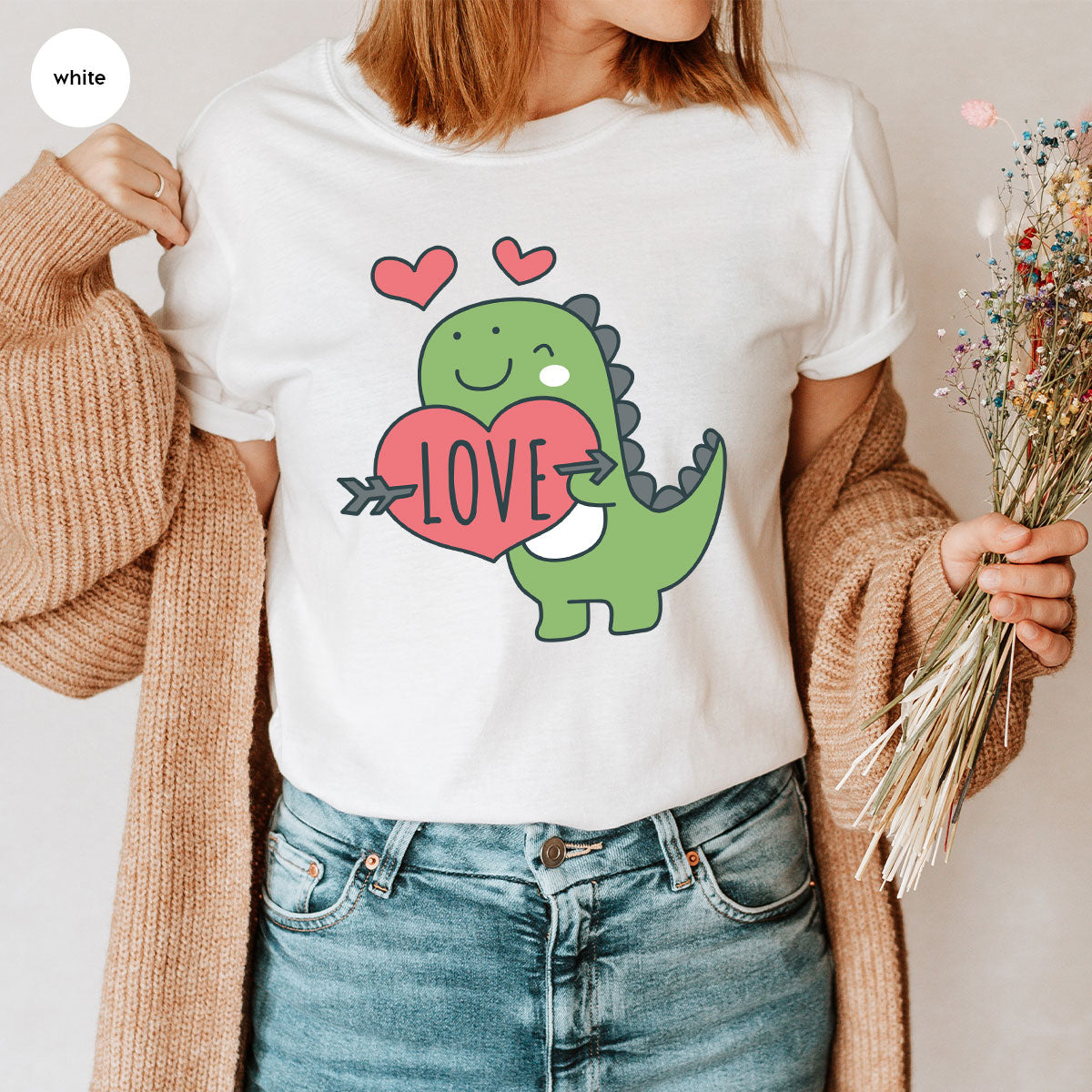 Love Shirt, Lovely Dinosaur Shirt, Valentine's Day Special Shirt, Valentine's Day Shirt For Women