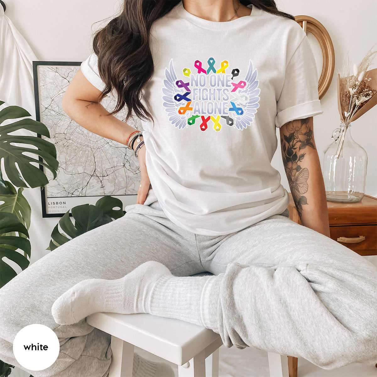 No One Fights Alone Shirt, Cancer Fighter T-Shirt, Cancer Warrior Tee