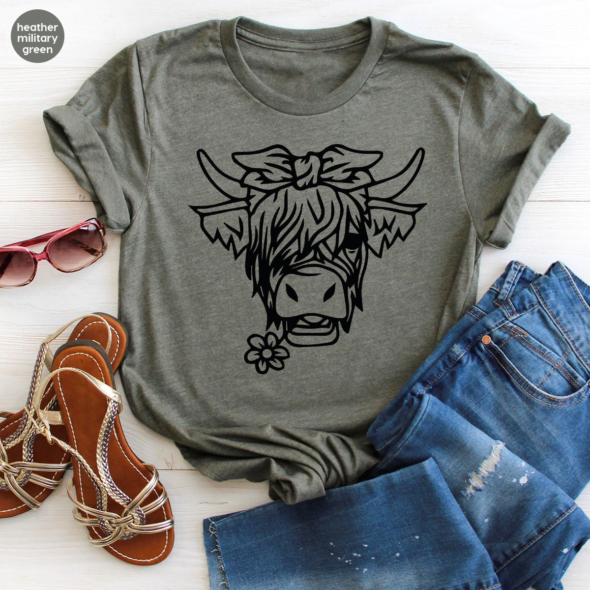 Cool Bull Shirt, Bull With Flower T-Shirt, Funny Bull T-Shirt