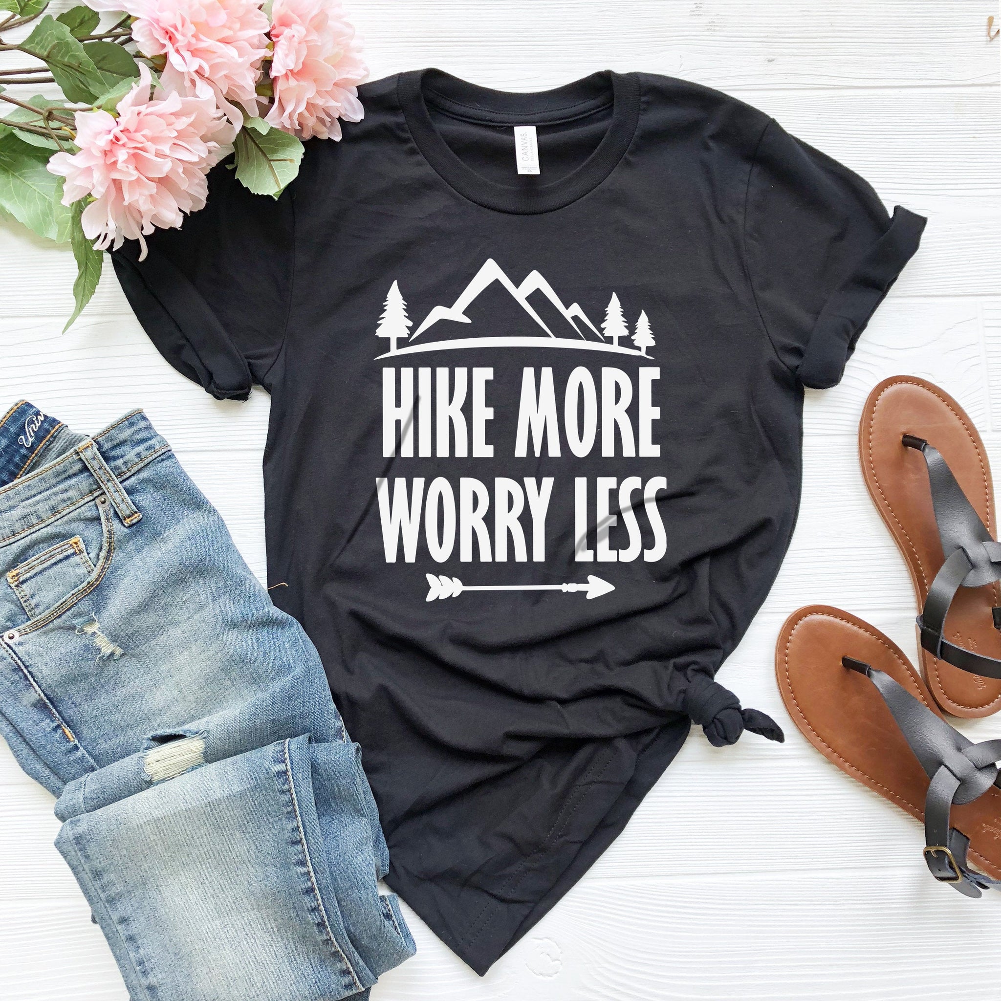 Hiking Shirt - Hike More Worry Less, Ladies' Unisex T-Shirt- adventure camping shirt, outdoors, wanderlust shirt, arrows, women's uni H875 - Fastdeliverytees.com
