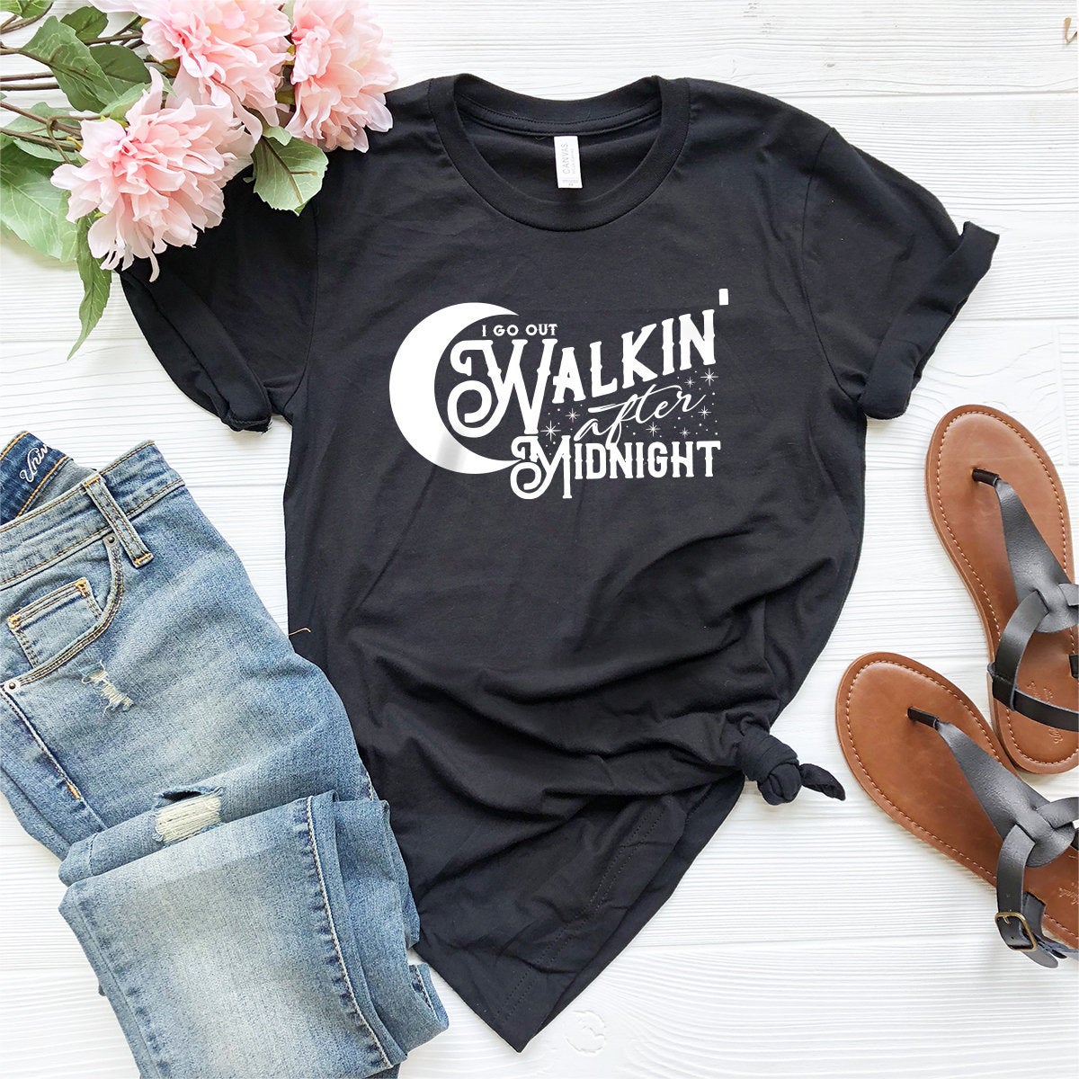 Walking After Midnight Shirt, Country Music Tshirt,  Funny Quotes Shirt, Midnight Graphic Tee - Fastdeliverytees.com