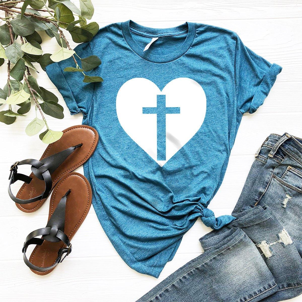 Cross In Heart T-Shirt, Jesus Lover Shirt, Christian Shirt, Cross Graphic Shirt, Religious Shirt, Faith Shirt, Motivational Shirt, Cross Tee - Fastdeliverytees.com