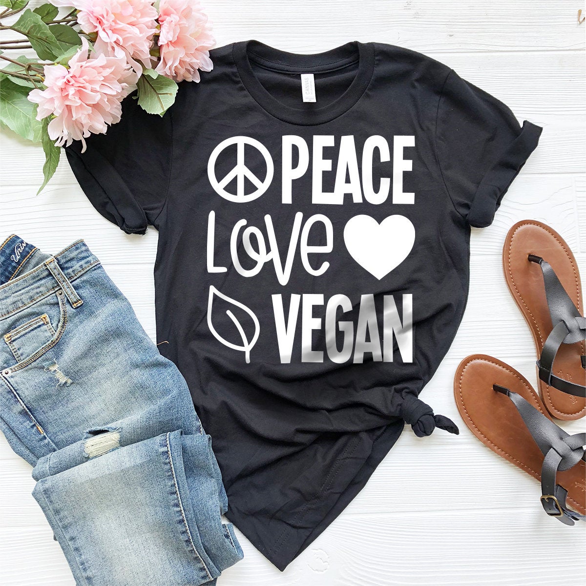 Peace Love Vegan T-Shirt, Animal Lover, Hippie Shirt, Veganism Tshirt, Animal Activist Tee, Hipster Shirt, Vegan Hippie Shirt - Fastdeliverytees.com