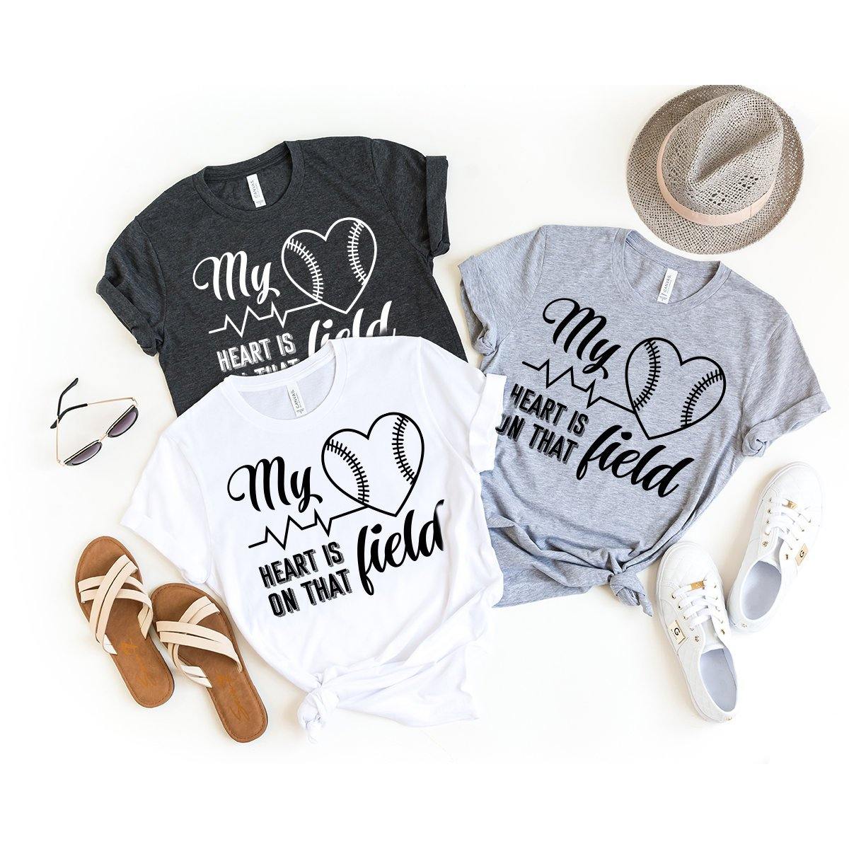 My Heart Is On That Field Baseball Shirt, Baseball T-Shirt, Baseball Mom Shirt, Baseball Lover Gift, Baseball With Heartbeat Shirt - Fastdeliverytees.com