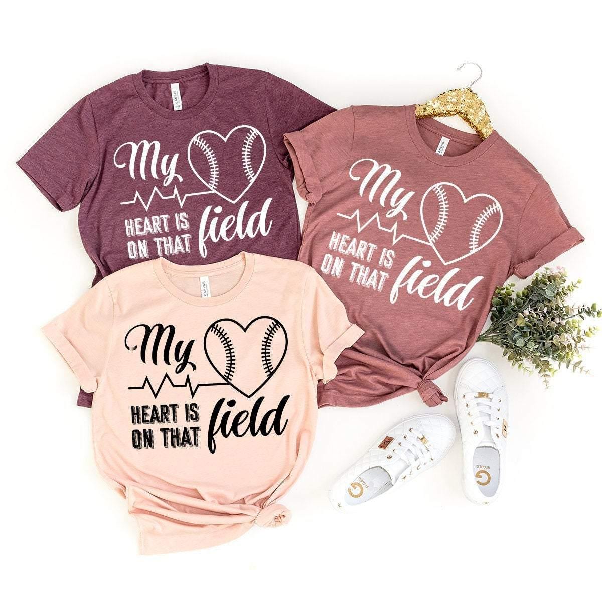 My Heart Is On That Field Baseball Shirt, Baseball T-Shirt, Baseball Mom Shirt, Baseball Lover Gift, Baseball With Heartbeat Shirt - Fastdeliverytees.com