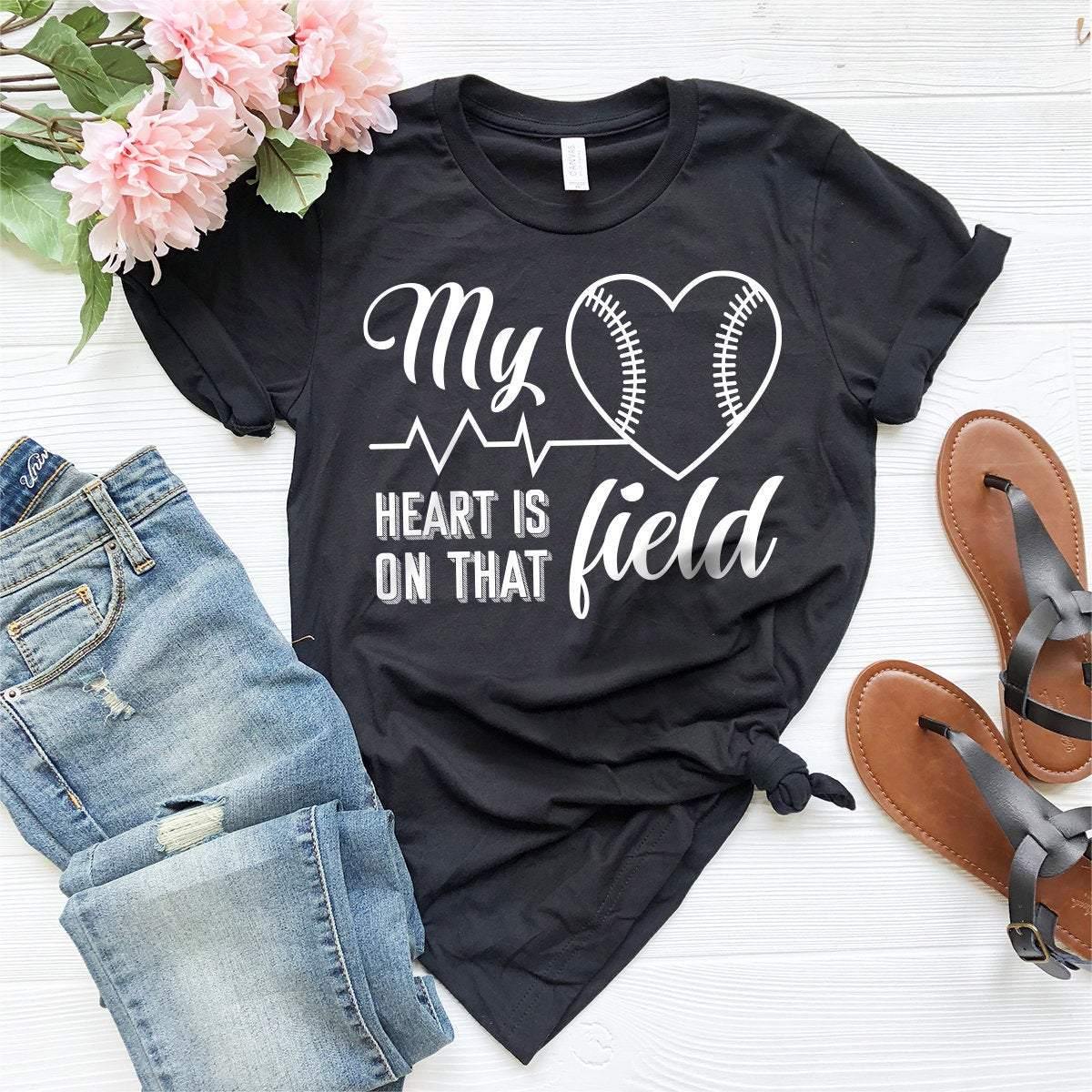 My Heart Is On That Field Baseball Shirt, Baseball T-Shirt, Baseball Mom Shirt, Baseball Lover Gift, Baseball With Heartbeat Shirt - Fastdeliverytees.com