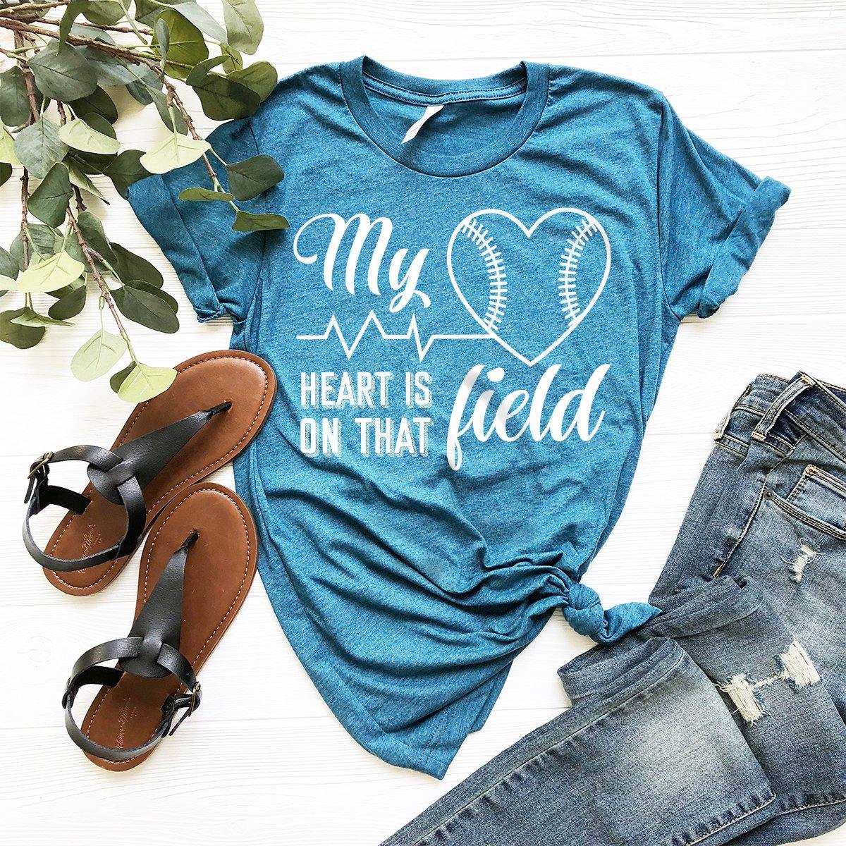 My Heart Is On That Field Baseball Shirt, Baseball T-Shirt, Baseball Mom Shirt, Baseball Lover Gift, Baseball With Heartbeat Shirt - Fastdeliverytees.com