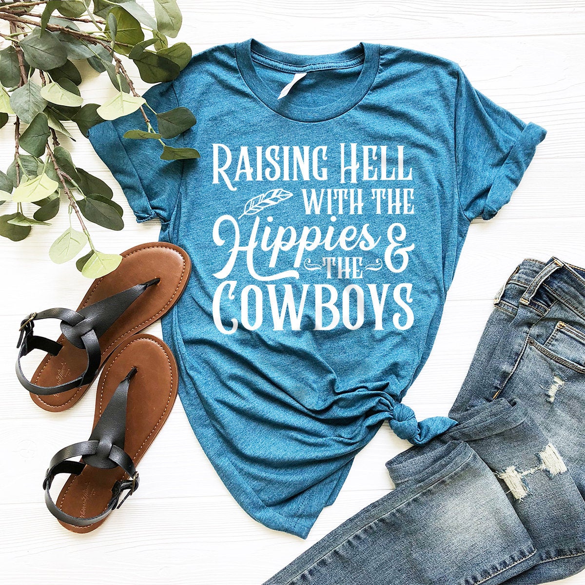 Raising Hell With The Hippies And The Cowboys Shirt, Country Music Tee, Southern Quotes Shirt, Country Western Shirt, Country Shirt - Fastdeliverytees.com