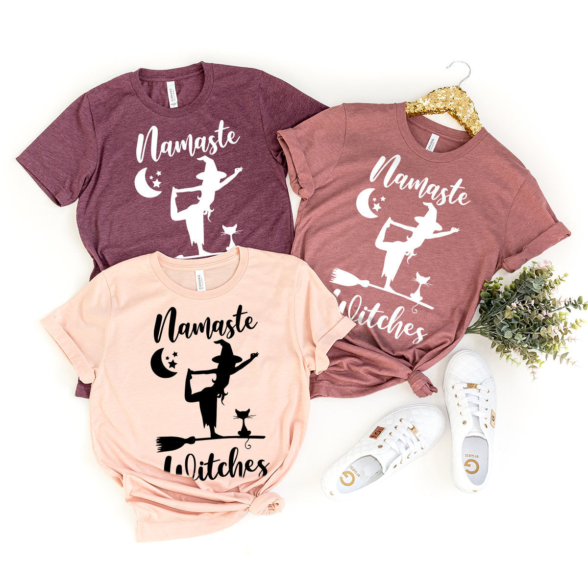 Namaste Witches T-Shirt, Halloween Shirt, Fall Tshirt, Halloween Yoga Tee, Funny Halloween Gift, Meditation Shirt, Funny Witch Shirt - Fastdeliverytees.com