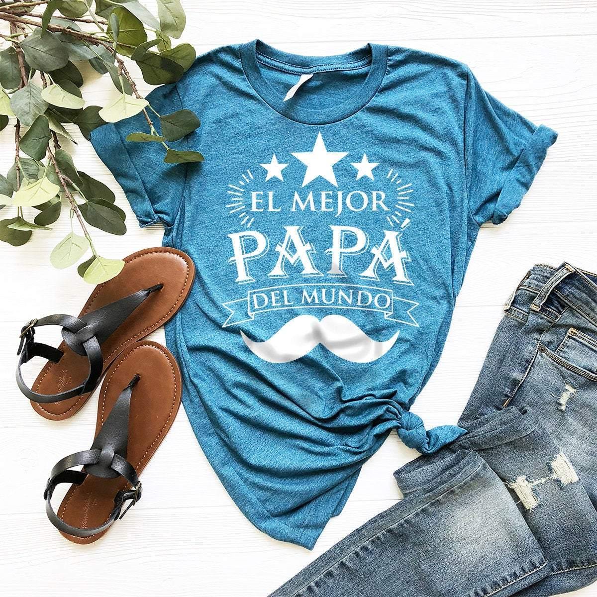 Grandpa Shirt, Spanish Grandpa Shirt, Papa T-Shirt, Best Papa Ever Tee, El Mejor Papa Del Mundo Shirt, Funny Papa Shirt, Mustache Papa Shirt - Fastdeliverytees.com